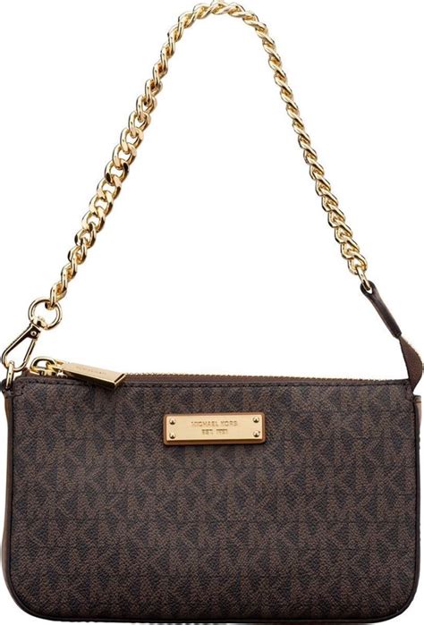 michael kors pouchette dames clutch - bruin|michael kors leather pochette.